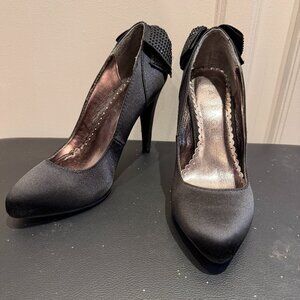 Rampage Normina Black Satin Studded Bow Stiletto Heels Women's Size 6 US